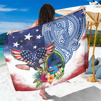 Guam and United States Together Sarong Bald Eagle and Guam Seal with Flower and Tribal Tattoos LT03 One Size 44 x 66 inches Multicolor - Polynesian Pride