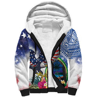 Guam and United States Together Sherpa Hoodie Bald Eagle and Guam Seal with Flower and Tribal Tattoos LT03 Unisex Multicolor - Polynesian Pride