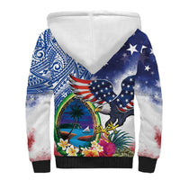 Guam and United States Together Sherpa Hoodie Bald Eagle and Guam Seal with Flower and Tribal Tattoos LT03 - Polynesian Pride