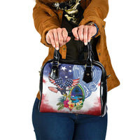 Guam and United States Together Shoulder Handbag Bald Eagle and Guam Seal with Flower and Tribal Tattoos LT03 One Size Multicolor - Polynesian Pride