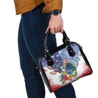 Guam and United States Together Shoulder Handbag Bald Eagle and Guam Seal with Flower and Tribal Tattoos LT03 - Polynesian Pride