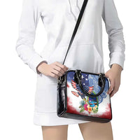 Guam and United States Together Shoulder Handbag Bald Eagle and Guam Seal with Flower and Tribal Tattoos LT03 - Polynesian Pride