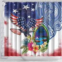 Guam and United States Together Shower Curtain Bald Eagle and Guam Seal with Flower and Tribal Tattoos LT03 - Polynesian Pride