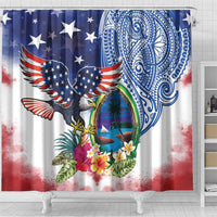 Guam and United States Together Shower Curtain Bald Eagle and Guam Seal with Flower and Tribal Tattoos LT03 - Polynesian Pride