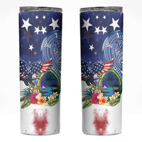 Guam and United States Together Skinny Tumbler Bald Eagle and Guam Seal with Flower and Tribal Tattoos LT03 Multicolor - Polynesian Pride