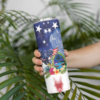 Guam and United States Together Skinny Tumbler Bald Eagle and Guam Seal with Flower and Tribal Tattoos LT03 - Polynesian Pride
