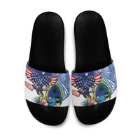 Guam and United States Together Slide Sandals Bald Eagle and Guam Seal with Flower and Tribal Tattoos LT03 Multicolor - Polynesian Pride