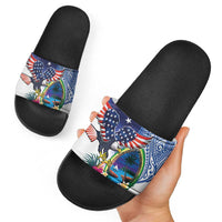 Guam and United States Together Slide Sandals Bald Eagle and Guam Seal with Flower and Tribal Tattoos LT03 - Polynesian Pride