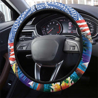 Guam and United States Together Steering Wheel Cover Bald Eagle and Guam Seal with Flower and Tribal Tattoos LT03 - Polynesian Pride
