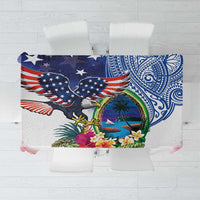 Guam and United States Together Tablecloth Bald Eagle and Guam Seal with Flower and Tribal Tattoos LT03 Multicolor - Polynesian Pride
