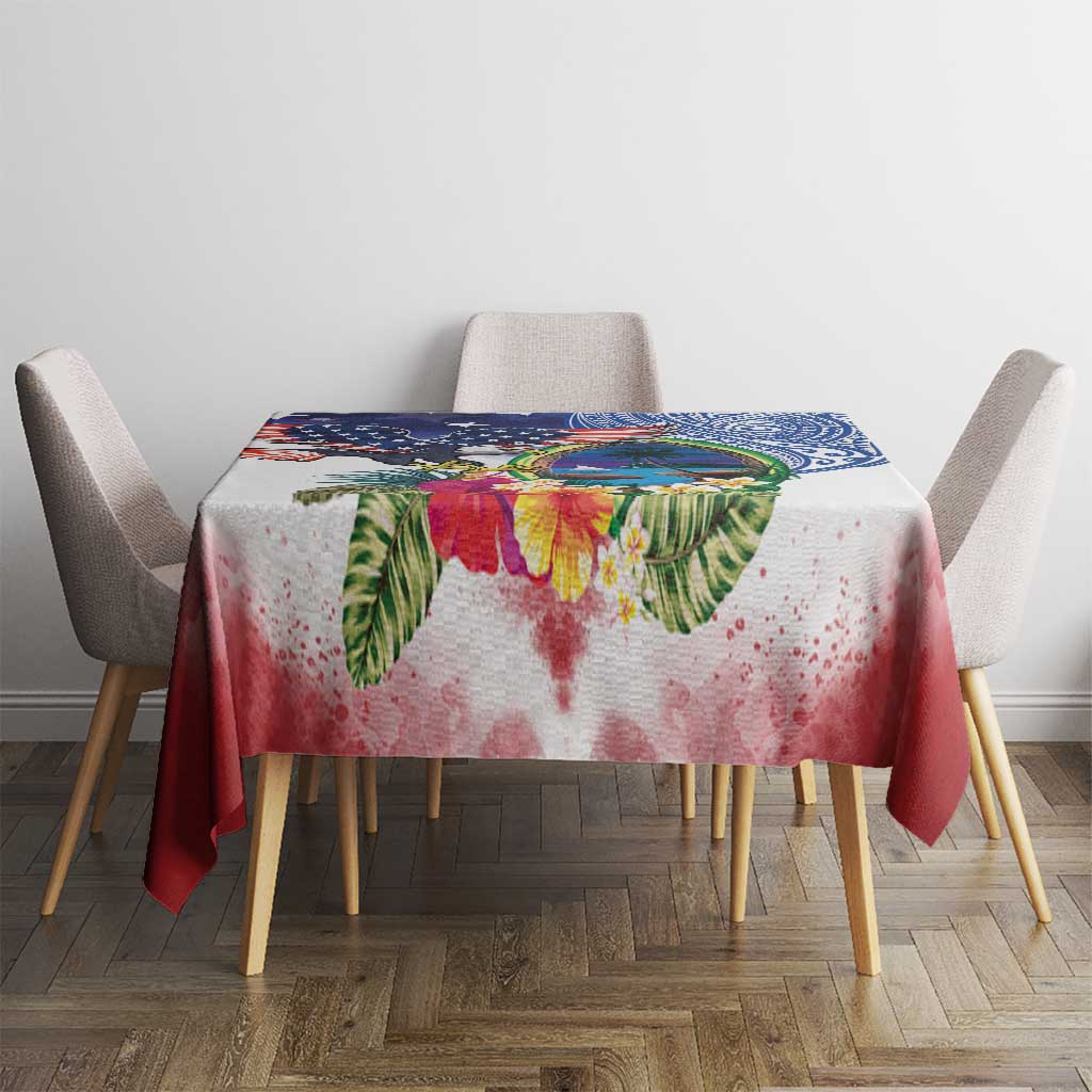 Guam and United States Together Tablecloth Bald Eagle and Guam Seal with Flower and Tribal Tattoos LT03 - Polynesian Pride