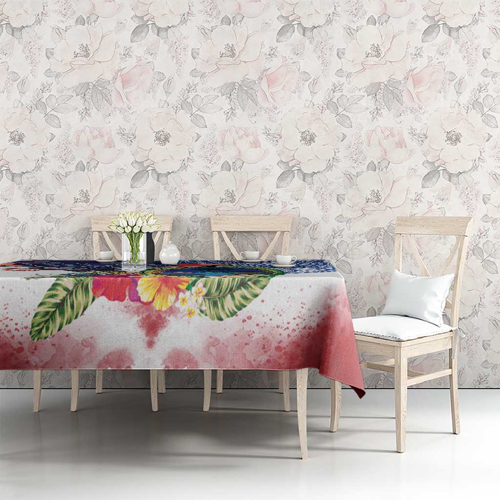 Guam and United States Together Tablecloth Bald Eagle and Guam Seal with Flower and Tribal Tattoos LT03 - Polynesian Pride
