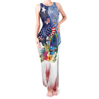 Guam and United States Together Tank Maxi Dress Bald Eagle and Guam Seal with Flower and Tribal Tattoos LT03 Women Multicolor - Polynesian Pride