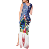 Guam and United States Together Tank Maxi Dress Bald Eagle and Guam Seal with Flower and Tribal Tattoos LT03 - Polynesian Pride