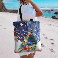 Guam and United States Together Tote Bag Bald Eagle and Guam Seal with Flower and Tribal Tattoos LT03 - Polynesian Pride