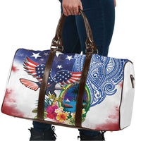 Guam and United States Together Travel Bag Bald Eagle and Guam Seal with Flower and Tribal Tattoos LT03 - Polynesian Pride