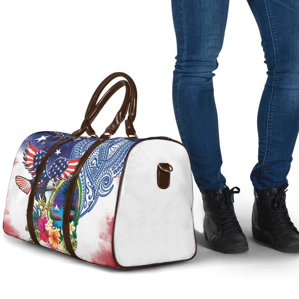 Guam and United States Together Travel Bag Bald Eagle and Guam Seal with Flower and Tribal Tattoos LT03 - Polynesian Pride