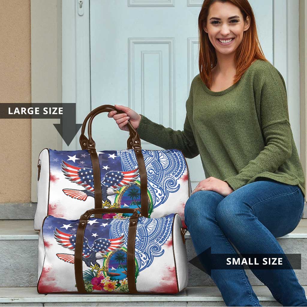 Guam and United States Together Travel Bag Bald Eagle and Guam Seal with Flower and Tribal Tattoos LT03 - Polynesian Pride