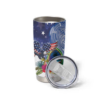 Guam and United States Together Tumbler Cup Bald Eagle and Guam Seal with Flower and Tribal Tattoos LT03 - Polynesian Pride