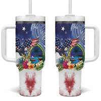 Guam and United States Together Tumbler With Handle Bald Eagle and Guam Seal with Flower and Tribal Tattoos LT03 One Size: 40 oz Multicolor - Polynesian Pride