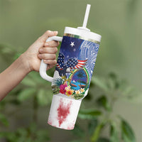 Guam and United States Together Tumbler With Handle Bald Eagle and Guam Seal with Flower and Tribal Tattoos LT03 - Polynesian Pride