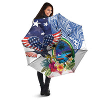 Guam and United States Together Umbrella Bald Eagle and Guam Seal with Flower and Tribal Tattoos LT03 - Polynesian Pride