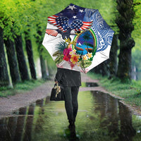 Guam and United States Together Umbrella Bald Eagle and Guam Seal with Flower and Tribal Tattoos LT03 - Polynesian Pride