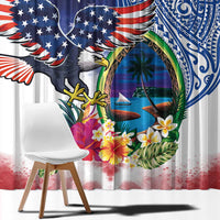 Guam and United States Together Window Curtain Bald Eagle and Guam Seal with Flower and Tribal Tattoos LT03 - Polynesian Pride