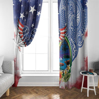 Guam and United States Together Window Curtain Bald Eagle and Guam Seal with Flower and Tribal Tattoos LT03 - Polynesian Pride
