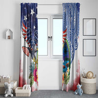 Guam and United States Together Window Curtain Bald Eagle and Guam Seal with Flower and Tribal Tattoos LT03 - Polynesian Pride