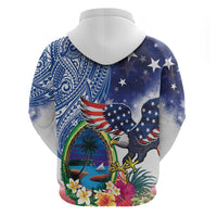 Guam and United States Together Zip Hoodie Bald Eagle and Guam Seal with Flower and Tribal Tattoos LT03 - Polynesian Pride
