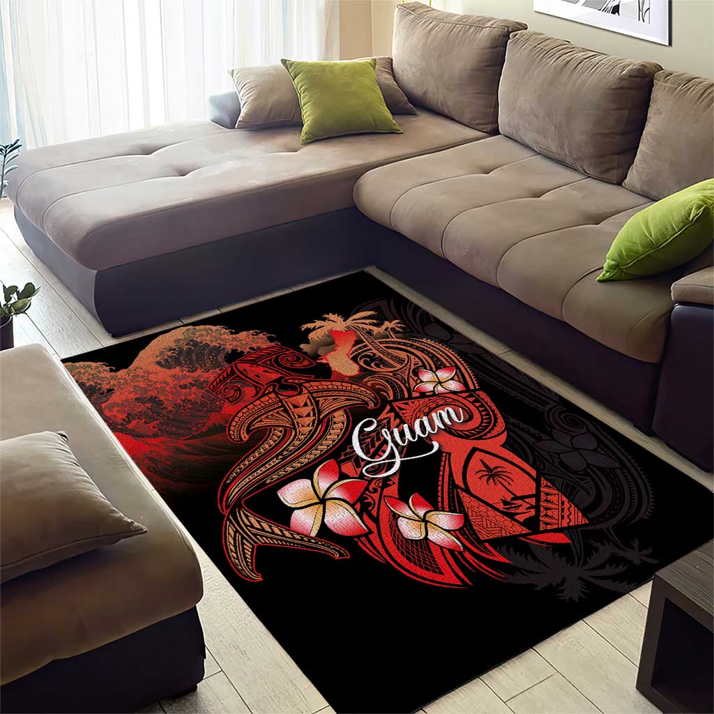 Guam Tribal Chamorro Area Rug Polynesian Shark with Plumeria and Sea Vibe - Polynesian Pride