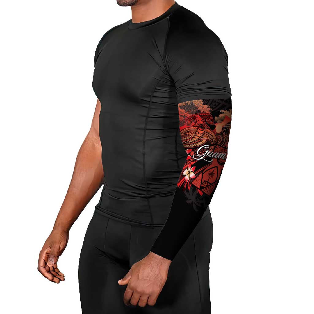 Guam Tribal Chamorro Arm Sleeves Polynesian Shark with Plumeria and Sea Vibe - Polynesian Pride