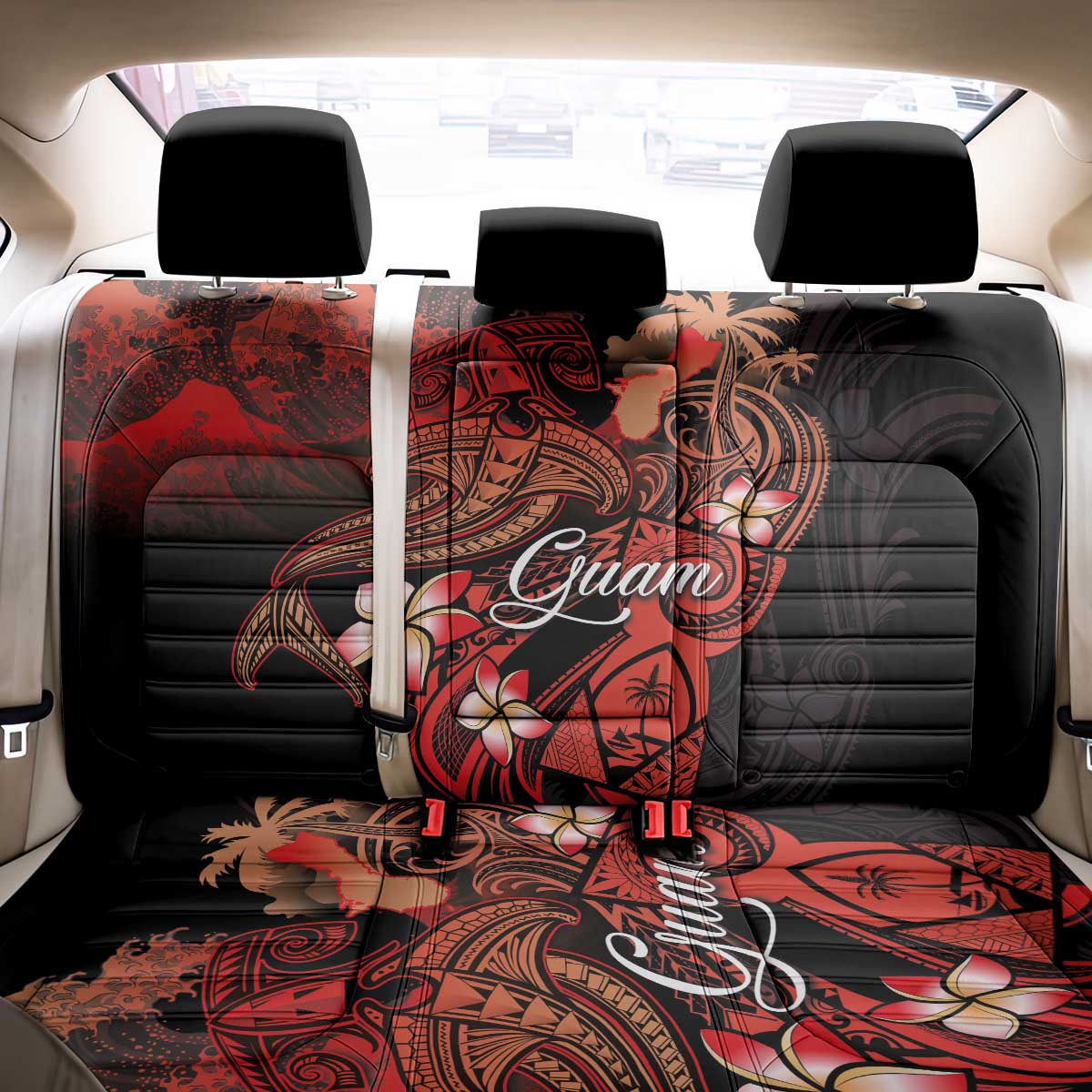 Guam Tribal Chamorro Back Car Seat Cover Polynesian Shark with Plumeria and Sea Vibe LT03 - Polynesian Pride
