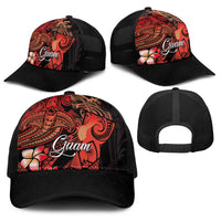 Guam Tribal Chamorro Baseball Net Cap Polynesian Shark with Plumeria and Sea Vibe - Polynesian Pride