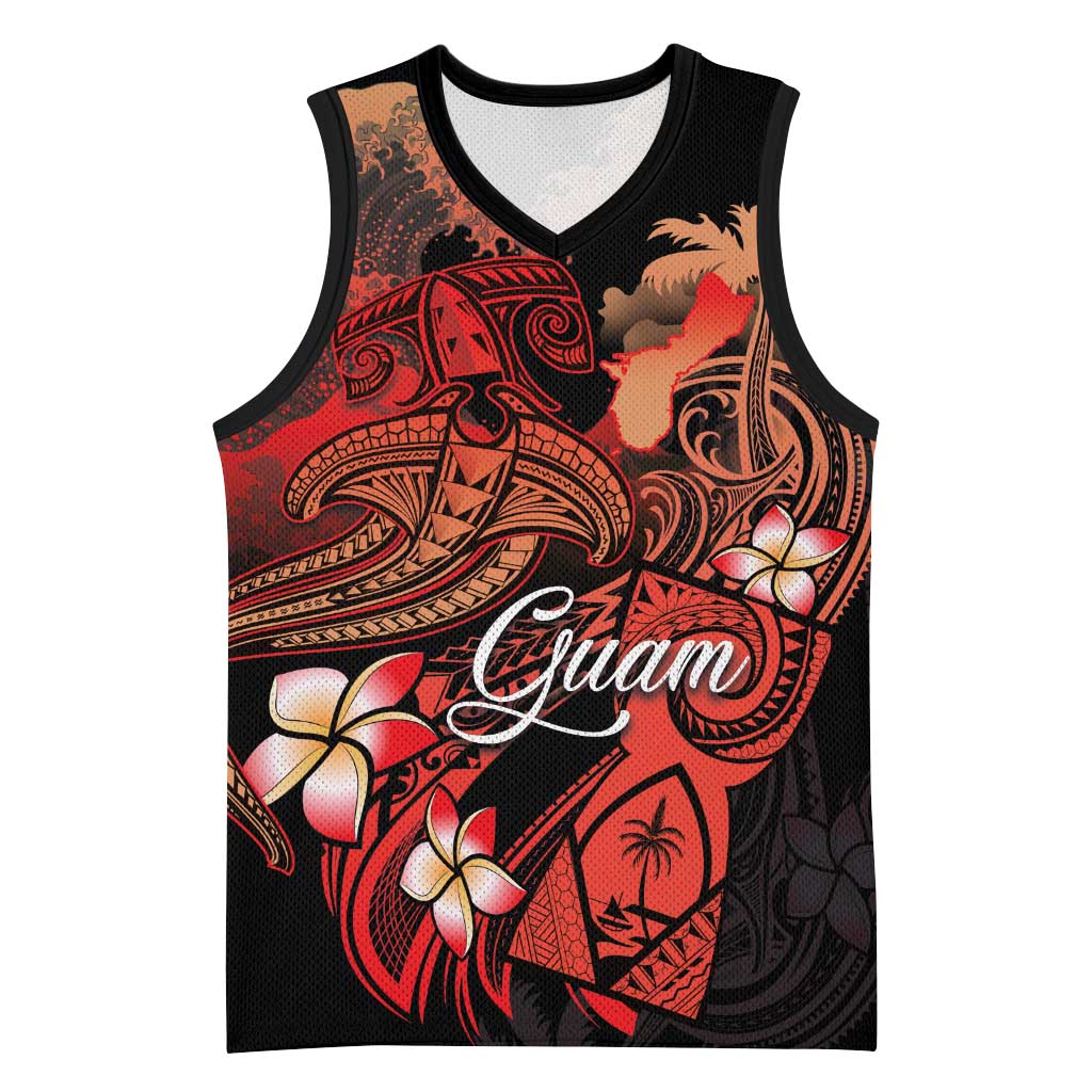 Guam Tribal Chamorro Basketball Jersey Polynesian Shark with Plumeria and Sea Vibe LT03 Unisex Black - Polynesian Pride