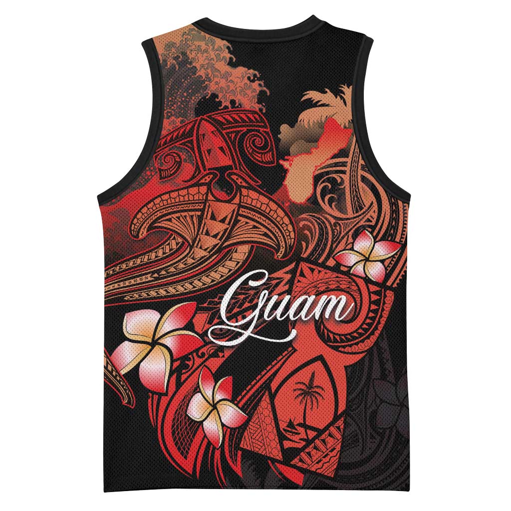 Guam Tribal Chamorro Basketball Jersey Polynesian Shark with Plumeria and Sea Vibe LT03 - Polynesian Pride