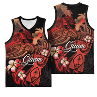 Guam Tribal Chamorro Basketball Jersey Polynesian Shark with Plumeria and Sea Vibe LT03 - Polynesian Pride