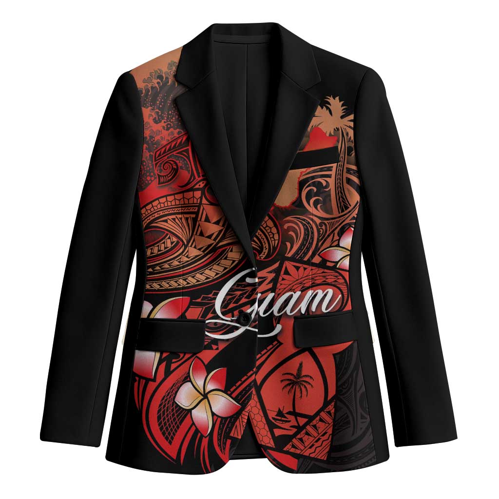 Guam Tribal Chamorro Blazer Polynesian Shark with Plumeria and Sea Vibe LT03 Unisex Black - Polynesian Pride