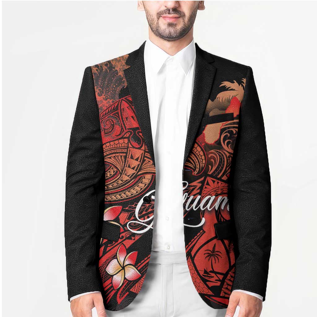 Guam Tribal Chamorro Blazer Polynesian Shark with Plumeria and Sea Vibe LT03 - Polynesian Pride