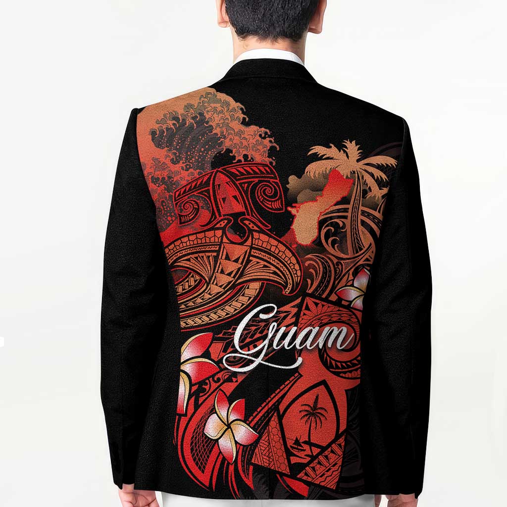 Guam Tribal Chamorro Blazer Polynesian Shark with Plumeria and Sea Vibe LT03 - Polynesian Pride