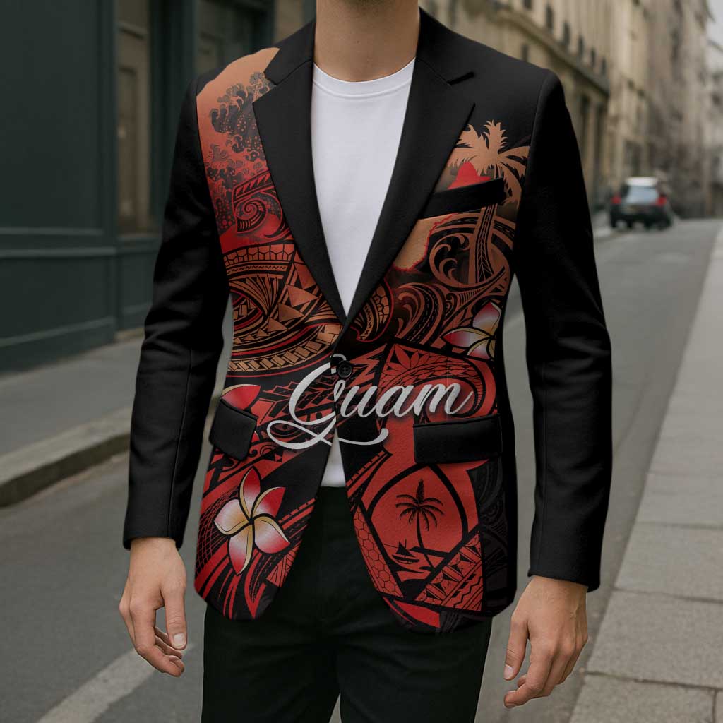 Guam Tribal Chamorro Blazer Polynesian Shark with Plumeria and Sea Vibe LT03 - Polynesian Pride