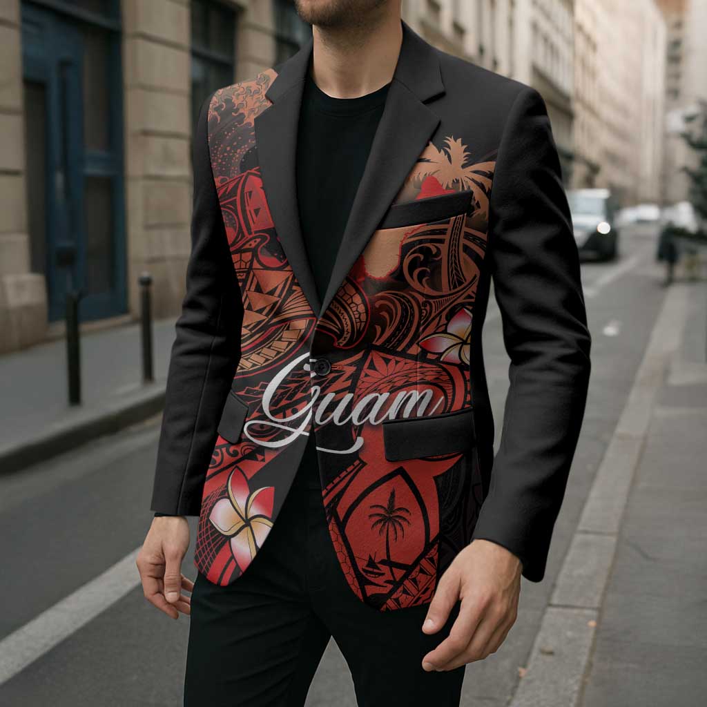 Guam Tribal Chamorro Blazer Polynesian Shark with Plumeria and Sea Vibe LT03 - Polynesian Pride