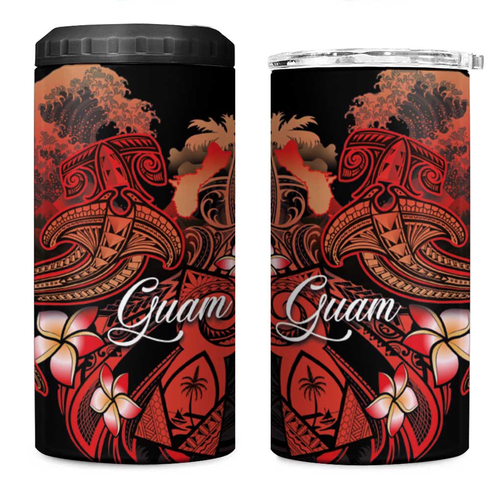 Guam Tribal Chamorro 4 in 1 Can Cooler Tumbler Polynesian Shark with Plumeria and Sea Vibe LT03 One Size: 16 oz Black - Polynesian Pride