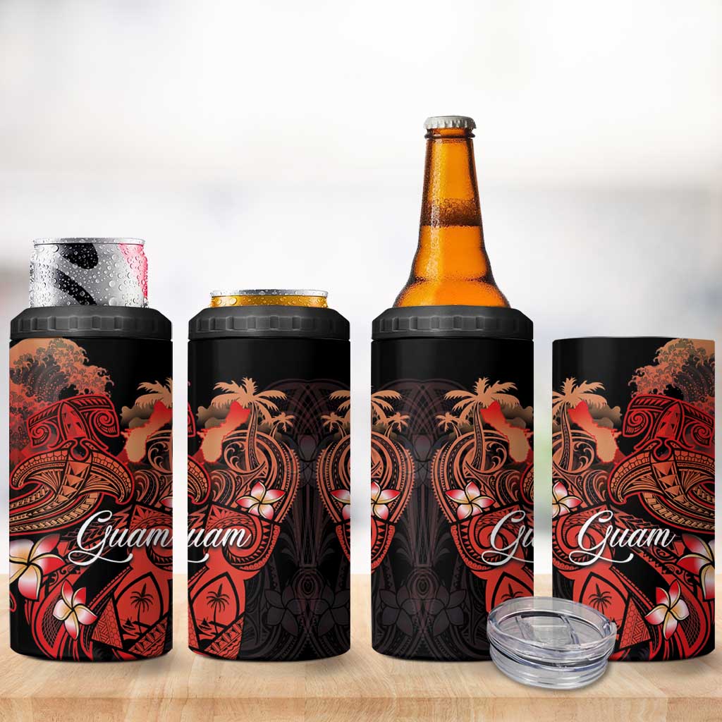 Guam Tribal Chamorro 4 in 1 Can Cooler Tumbler Polynesian Shark with Plumeria and Sea Vibe LT03 - Polynesian Pride