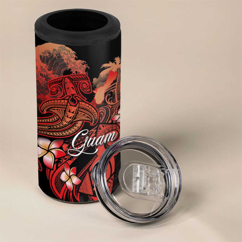 Guam Tribal Chamorro 4 in 1 Can Cooler Tumbler Polynesian Shark with Plumeria and Sea Vibe LT03 - Polynesian Pride