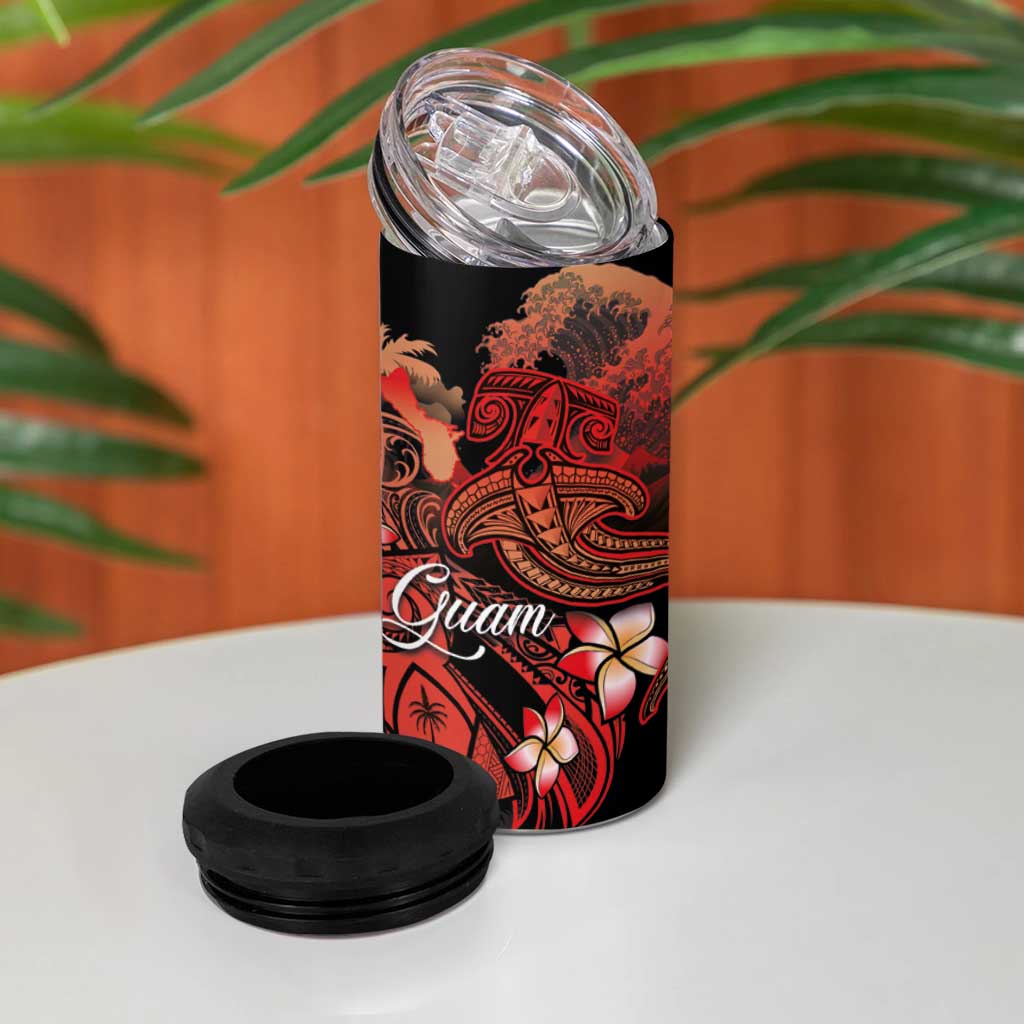 Guam Tribal Chamorro 4 in 1 Can Cooler Tumbler Polynesian Shark with Plumeria and Sea Vibe LT03 - Polynesian Pride