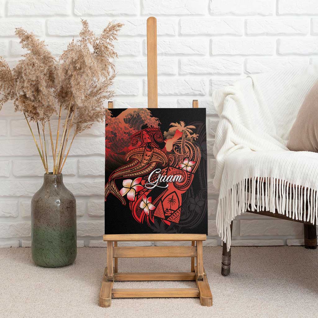 Guam Tribal Chamorro Canvas Wall Art Polynesian Shark with Plumeria and Sea Vibe - Polynesian Pride