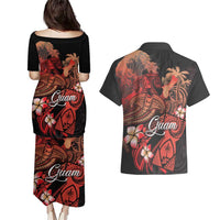 Guam Tribal Chamorro Couples Matching Puletasi and Hawaiian Shirt Polynesian Shark with Plumeria and Sea Vibe LT03 - Polynesian Pride