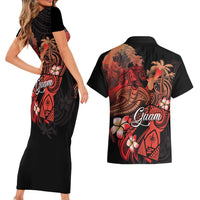 Guam Tribal Chamorro Couples Matching Short Sleeve Bodycon Dress and Hawaiian Shirt Polynesian Shark with Plumeria and Sea Vibe LT03 - Polynesian Pride